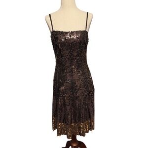 Citrine Sequin Two Tone Spaghetti Strap Dress